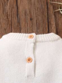 Pasgeboren babymeisjes romperset, modieuze eenvoudige lettergeborduurde trui met lange mouwen en lange broek, zachte gebreide jumpsuit
