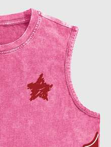 ROMWE MEN Street Life 男士十字印花休闲时尚背心，适合春夏混搭、校园 - 玫紅色 - 查看 5