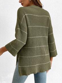 SHEIN Maternity Casual Colorblock Striped Side Slit Long Sleeve Sweater, Sweater For Fall/Winter - Multicolor - View 2