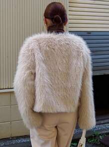 FRIFUL Women's Fashionable Oversized Fluffy Jacket, Autumn & Winter - Beige - View 5