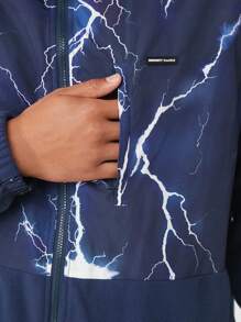 Manfinity VCAY Men's Plus Size Lightning Print Long Sleeve Casual Fleece Jacket, Spring Autumn, For Fall Winter - Multicolor - View 3