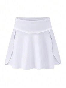 SHEIN 年轻女孩运动套装白色瑜伽健身跑步骑行透气弹力舒适贴身侧袋短裤短裙 - 白色 - 查看 3