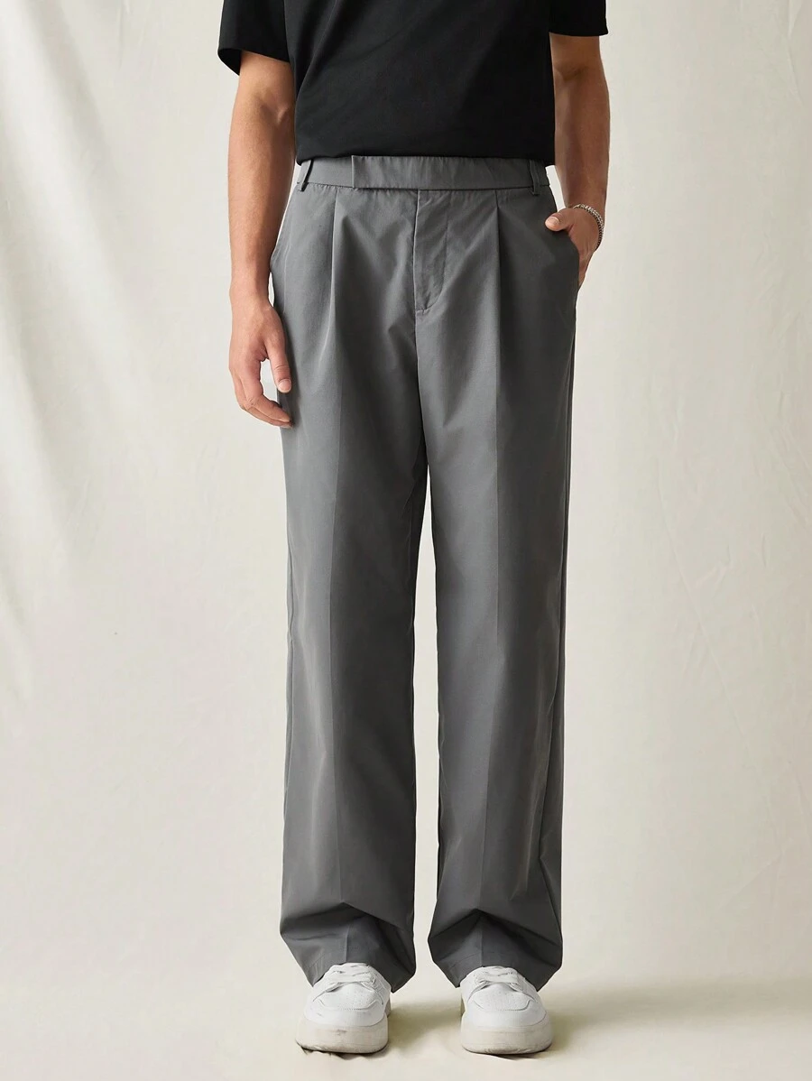 Manfinity VCAY Men's Casual Slim Fit Solid Color Woven Straight-Leg Trousers - Dark Grey - View 1