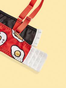 Gudetama X SHEIN Plus Size In hình hoạt hình tương phản Ren Bộ áo ngực không dây - Nhiều màu - Xem 4