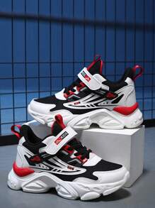 Teenage Boys' Fashion Thicker Sole Comfortable Adjustable Hook And Loop Closure Casual Sneakers, Classic Color, Non-Slip & Durable For Campus & Sports Colorful Sneakers - Multicolor - View 1