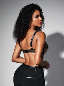 SHEIN 女士刺绣网眼文胸内衣 - 黑色 - 查看 2