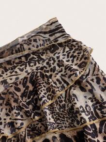 SHEIN ICON 低腰豹纹多层迷你裙 - 彩色 - 查看 3