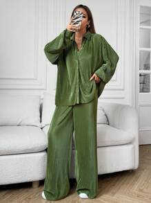 Comfortcana 绿色编织女式休闲套装 - 綠色 - 查看 9