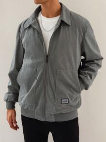 Manfinity Homme Men's Casual Jacket With Embroidery Details, Autumn,Men Flannel,Winter Men Jacket,Winter Men Clothes,Corduroy Jacket - Grey - View 6