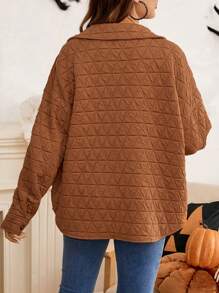 SHEIN Maternity Fall/Winter Jacket, Triangular Pattern Button Pocket Solid Color Maternity Jacket - Coffee Brown - View 2