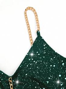 SHEIN Clasi Đầm Maxi đuôi cá hở lưng dây xích kim loại cho nữ - Màu xanh lá cây đậm - Xem 5