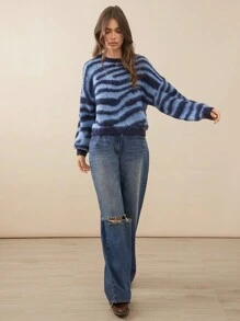 WESTFADE 优质牛仔布交叉破洞宽腿牛仔裤 91% 纯棉 - 藍色 - 查看 6