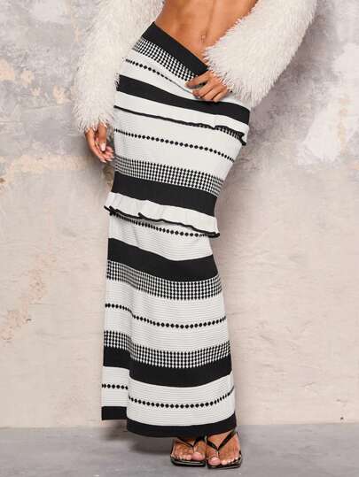 Glamine 长款修身优雅荷叶边下摆紧身女式毛衣裙