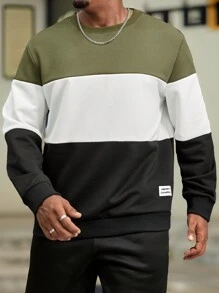 Manfinity Homme Sudadera de talla grande casual con bloque de color para hombre, otoño/invierno