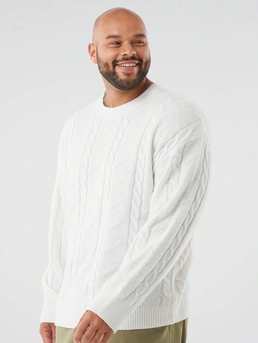 Manfinity BRENVOR Maglione casual a girocollo oversize da uomo, a maglia a trecce, vestibilità ampia, per uscire, adatto per l'autunno e l'inverno