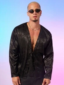 FeverCity 男士提花宽松前扣长袖衬衫 - 彩色 - 查看 2