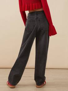 WESTFADE Jeans rectos de cintura media de algodón de mezclilla premium de los años 90 - Negro - Ver 5