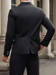 Manfinity Mode Men's Lapel Button Long Sleeve Elegant Business Formal Blazer - Black - View 2