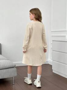 Tween Girls' Fitted Knit Cable V-Neck Sweater Dress