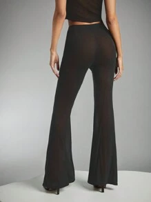 Denimoi Pantalones casuales y sencillos de color liso y talle bajo para mujeres - Negro - Ver 4