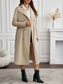 SHEIN Solid Color Double-Breasted Casual Jacket For Pregnant Women In Autumn, For Maternity - Khaki - View 5