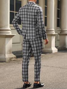 Manfinity Mode 2 piezas Conjunto de traje a cuadros de manga larga para hombre (chaqueta y pantalones)
