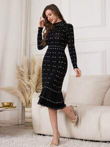 Modelyn Abito in maglia aderente casual con motivo geometrico per le donne, autunnale