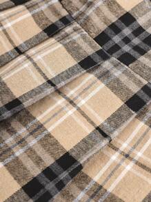 SHEIN Girlism 2 件套：少女学院风黑色立领针织毛衣和卡其色格子百褶裙休闲装，秋季