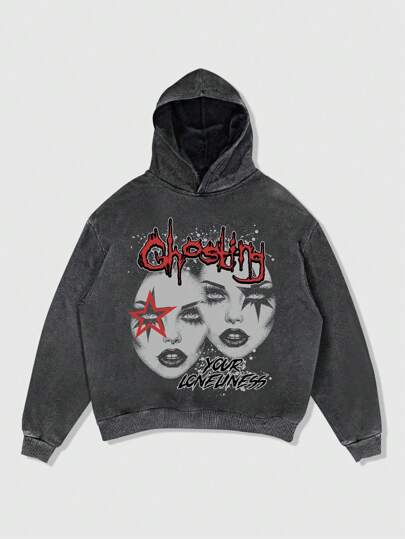 Grunge Punk sweat-shirt à capuche décontracté et ample avec imprimé graphique, pour l'automne/hiver, pour hommes