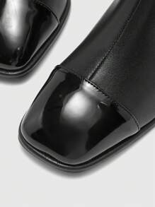 CUCCOO BIZCHIC Women's Round Toe Chunky Heel Black PU Leather Casual & Formal Zipper Boots - Black - View 7