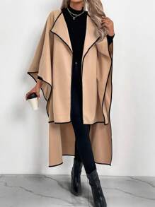 SHEIN LUNE 女士蓬松领蝙蝠袖宽松高低针织开衫 - 杏色 - 查看 4