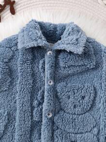 2 件套男婴休闲提花熊印花长袖开衫和裤子套装 - 藍色 - 查看 7