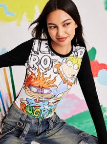 Nick 90s | SHEIN Women Cartoon Print Long Sleeve T-Shirt