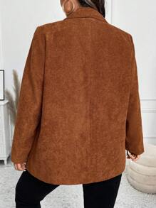 SHEIN LUNE Plus Size Casual Double-Breasted Ribbed Blazer Jacket, Autumn