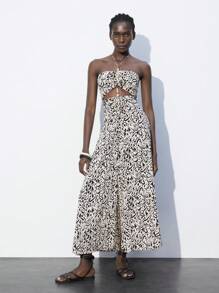 Maija Váy in hoa nhiều màu cho nữ, Trang phục giáo viên, Phong cách Hawaii thập niên 70, Trang trí in họa tiết, Mặt dây chuyền hạt cườm màu trắng và cà phê, Váy xòe khoét eo, Trang phục đi nghỉ cho nữ - màu đen - Xem 7