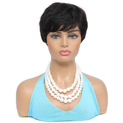 Short Curly Human Hair Wig With Bangs