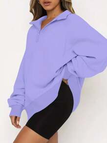INAWLY Sudadera de mujer con media cremallera, cuello alto y manga larga de un solo color, blusas de manga larga