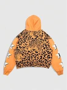 ROMWE MEN Street Life Men's Leopard Print & Letter Graphic Hooded Sweatshirt
