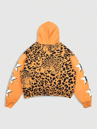 Street Life Men's Leopard Print & Letter Graphic Hooded Sweatshirt