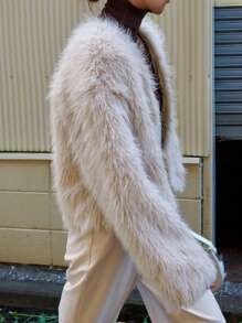 FRIFUL Women's Fashionable Oversized Fluffy Jacket, Autumn & Winter - Beige - View 6