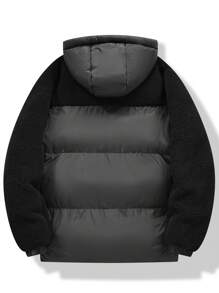 Manfinity Homme Men's Reversible Padded Coat With Detachable Fluffy Trim Hood, Going Out Warm Casual Color Block Winter Coat, For Friends, Husband, Boyfriend Gifts