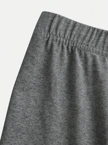 SHEIN 2pcs Tween Girls Casual Crew Neck Ruched Long Sleeve Fitted Knit Top & Flared Pants Set - Dark Grey - View 7