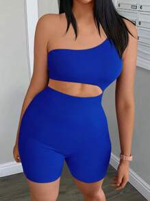 Chiquease Women's Solid Color Sleeveless Cutout Romper Jumpsuit - Blue - View 1