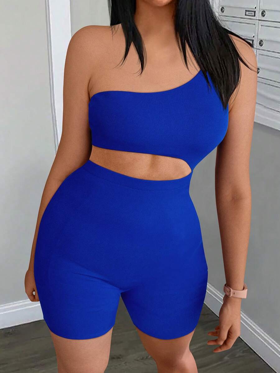 Chiquease Women's Solid Color Sleeveless Cutout Romper Jumpsuit - Blue - View 1