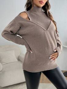 SHEIN Maternity High Neck Open Shoulder Long Sleeve Sweater, Fall & Winter