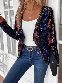 EMERY ROSE Áo khoác dài tay thường ngày đính sequin nhiều màu sắc cho nữ, Xuân Thu - Màu tím - Xem 5