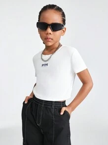 SHEIN Sportliches Crop Top und Utility Hose Set in loser Passform für Tween Mädchen, 2 Stück - Schwarz und Weiss - Übersicht 4