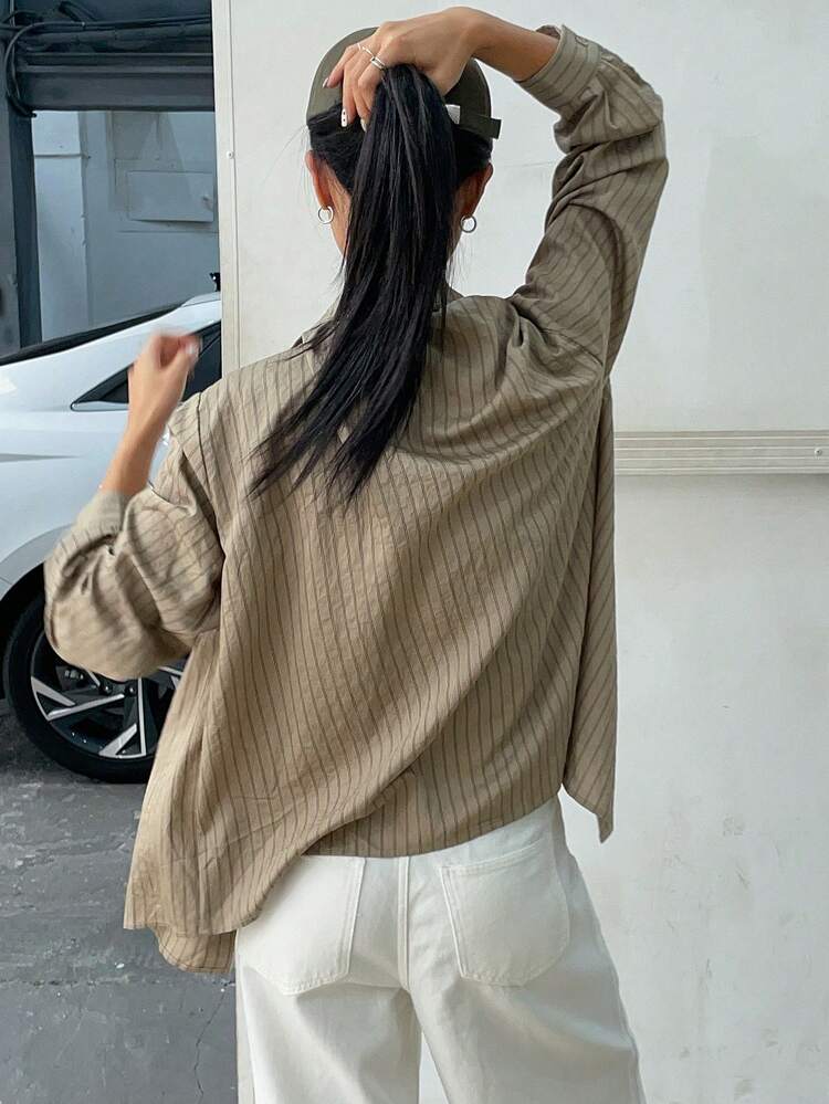 2pcs/Set Women Casual Loose Striped Shirt And Camisole,Fall Clothes