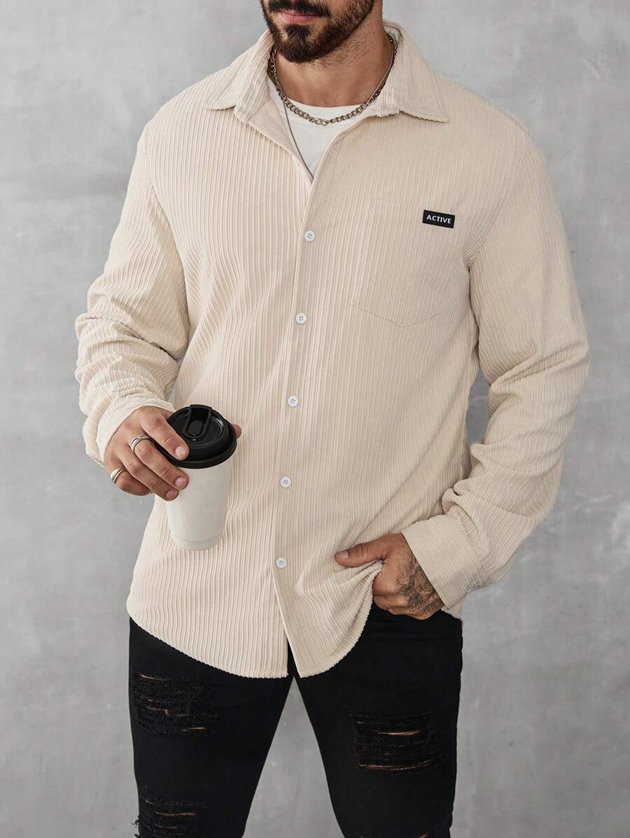 Manfinity Homme 男士字母印花长袖休闲宽松外套，春秋季 - 杏色 - 查看 1