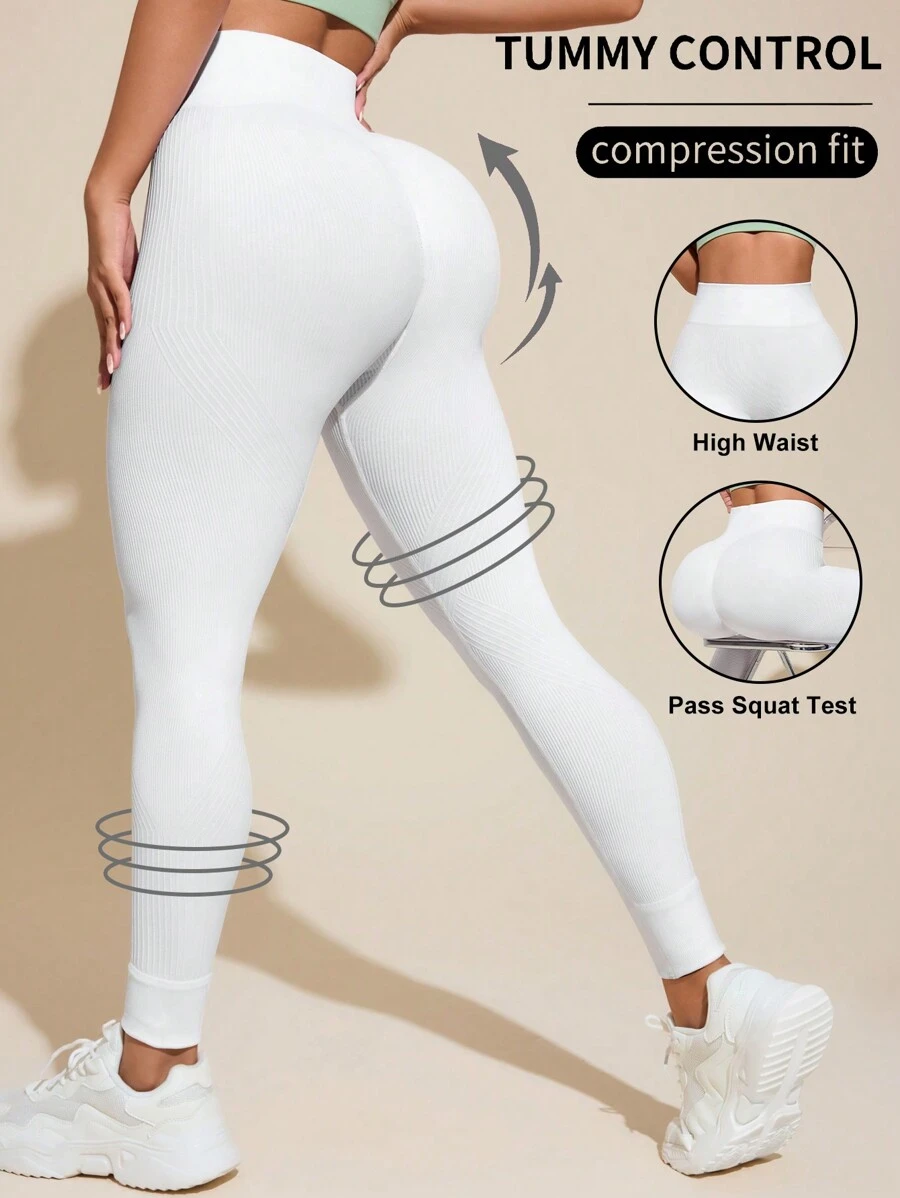 SHEIN Leggings casual per fitness e allenamento da donna, a vita alta di colore unito, sportivi